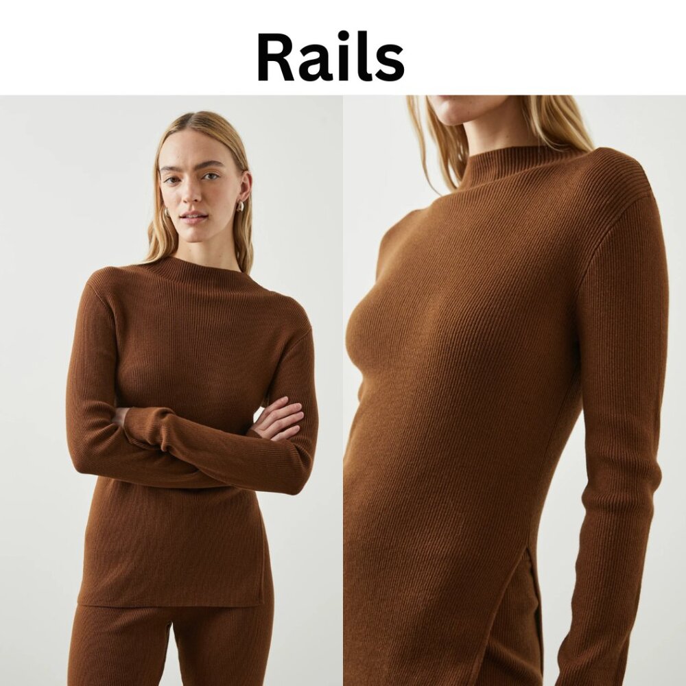 RAILS S Sweater Lounge Top Ribbed SOFT Cotton/Silk blend mock neck long sleeve